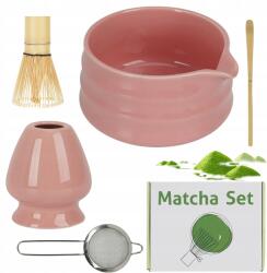 Bedee Rózsaszín matcha kiegészítő szett bambusz habverővel és kerámia tállal (Ceramiczny zestaw do matcha)