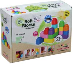 Bio Soft Blocks by Gerardo's Toys Set de construcție cuburi moi Gerardo’s Toys 21 piese - jucărie educativă senzorială soft pentru bebeluși și copii 6+ luni | cuburi sigure, motricitate, creativitate, material antibacterian (GT3104)