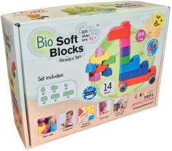 Bio Soft Blocks by Gerardo's Toys Set de Constructie cuburi moi cu roți Gerardo’s Toys 14 piese - jucărie senzorială educativă soft pentru bebeluși și copii 6+ luni | cuburi senzoriale, motricitate, construcții sigure, multicolor, mat