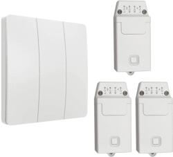 HomeVast Kit intrerupator cinetic, RF433, 3 canale, alb + 3 receivere inteligente, cu protocol WiFi+RF, compatibil Tuya/Smart life, cu variator (dimmer) - Mode (ES-KS03-3xES-WFD16)