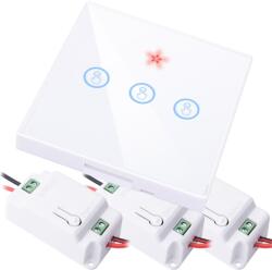 HomeVast Kit intrerupator cu ecran tactil, RF 433MHz, 3 canale, alb + 3 receivere inteligente, cu protocol WiFi+RF, compatibil Tuya/Smart life, on/off - Model (WHC-D04-3-W-3R)