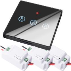 HomeVast Kit intrerupator cu ecran tactil, RF 433MHz, 3 canale, negru + 3 receivere inteligente, cu protocol WiFi+RF, compatibil Tuya/Smart life, on/off - Mode (WHC-D04-3-B-3R)