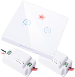 HomeVast Kit intrerupator cu ecran tactil, RF 433MHz, 2 canale, alb + 2 receivere inteligente, cu protocol WiFi+RF, compatibil Tuya/Smart life, on/off - Model (WHC-D04-2-B-2R-1)
