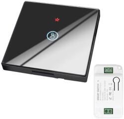 HomeVast Kit intrerupator cu ecran tactil, RF 433MHz, 1 canal, negru + 1 receiver inteligent, cu protocol WiFi+RF, compatibil Tuya/Smart life, on/off - Model W (WHC-D04-1-B-1R)