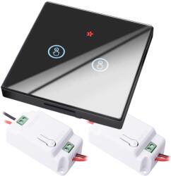 HomeVast Kit intrerupator cu ecran tactil, RF 433MHz, 2 canale, negru + 2 receivere inteligente, cu protocol WiFi+RF, compatibil Tuya/Smart life, on/off - Mode (WHC-D04-2-B-2R)