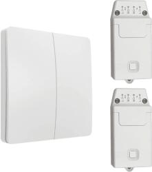 HomeVast Kit intrerupator cinetic RF433, 2 canale, alb + 2 receivere inteligente, cu protocol WiFi+RF, compatibil Tuya/Smart life, cu variator (dimmer) - Model (ES-KS02-2xES-WFD16)