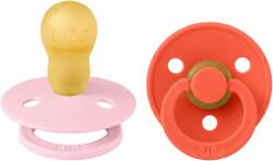 BIBS Set 2 suzete BIBS Colour din latex, tetină rotundă, 6-18 luni, Baby Pink/Tango (130474)