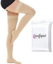 zenifique Set 2 Sosete compresive zenifique cu grad de compresie ridicat 23-32 mmHg, Pana la coapsa, Insertii din silicon, Imbunatatirea circulatiei si Prevenirea varicelor, Bej (Marime: S) (ZEN-577_S_beige)