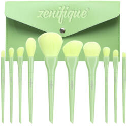 zenifique Set 10 pensule de machiaj zenifique®, din par sintetic, forme diferite, cu gentuta pentru depozitare, verde (ZEN-415_green)