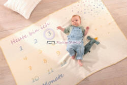 biederlack baby pléd pamutban gazdag (58% pamut) bézs szín 12 hónap motívummal 100x150 cm