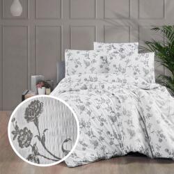 Ralex Pucioasa Lenjerie pat dublu extra large Creponata 100% Bumbac, cearsaf pat 240x260 cm, pilota 200x230 cm, 2 fete perna 50x70 cm, Alb-Gri (309-81125) Lenjerie de pat