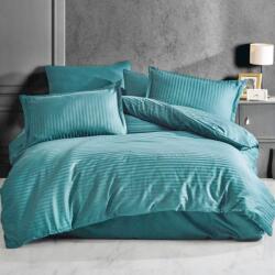 HomePuls Lenjerie pat Damasc linear Bumbac 100% tip Hotel cu dunga 1 cm, 3 piese, cearsaf pat 160x240 cm, pilota 140x220 cm, fata perna 50x70 cm Turcoaz (300.34-turcoaz) Lenjerie de pat