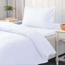 HomePuls Lenjerie cu elastic la cearsaf pat Damasc Policoton dunga 1 cm, pentru saltea 90 sau 100x200 cm, cearsaf pilota 140x220 cm, fata perna 50x70 cm (200.08-alb) Lenjerie de pat