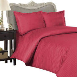 HomePuls Lenjerie de pat o persoană Damasc Policoton dunga 1 cm, 3 piese, cearșaf pat 160x230 cm, cearșaf pilotă 140x220 cm, față pernă 50x70 cm Roșu Pe (200.07-rosu-persan) Lenjerie de pat