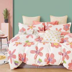 Ralex Pucioasa Lenjerie de pat o persoana Percale imprimat Bumbac 100% 3 piese cearsaf pat 160x240 cm, pilota 150x220 cm, fata perna 50x70 cm, Flori Crem / Ro (300.39-PRC86) Lenjerie de pat