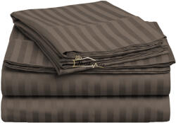 HomePuls Cearsaf de pat cu elastic Damasc Bumbac 100% dunga 1 cm, 210x250 cm pentru saltea 160x200 cm, Maro (400.104-maro)