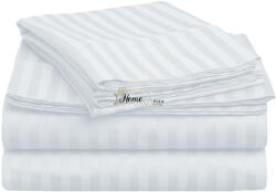 HomePuls Cearsaf de pat 2 persoane king size Damasc Bumbac 100% tip Hotel cu dunga 1 cm, 240x260 cm, Alb (CPF.146-alb)