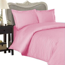 HomePuls Lenjerie de pat o persoana Damasc Policoton dunga 1 cm, 3 piese, cearsaf pat 160x230 cm, cearsaf pilota 140x220 cm, fata perna 50x70 cm Roz Bon (200.07-roz-bonbon) Lenjerie de pat