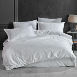 HomePuls Lenjerie pat dublu Damasc Bumbac 100% tip Hotel, dunga 1 cm, 4 piese, cearsaf pat 220x240 cm, pilota 160x220 cm, 2 fete perne 50x70 cm, Alb (400.202-alb) Lenjerie de pat