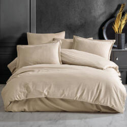 HomePuls Lenjerie pat Damasc linear Bumbac 100% tip Hotel cu dunga 1 cm, 3 piese, cearsaf pat 160x240 cm, pilota 140x220 cm, fata perna 50x70 cm Cappucc (300.34-cappuccino) Lenjerie de pat