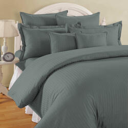 HomePuls Lenjerie de pat dublu king size 6 piese Damasc Policoton dunga 1 cm, cearsaf pat 230x260 cm, cearsaf pilota 200x230 cm, fete perne 50x70 cm si (200.09-gri-inchis) Lenjerie de pat