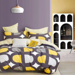 Ralex Pucioasa Lenjerie de pat dublu Percale imprimat Bumbac 100% 4 piese cearsaf pat 240x260 cm, pilota 200x230 cm, 2 fete perne 50x70 cm, Moderna Galben / M (300.136-PRC13) Lenjerie de pat