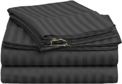 HomePuls Cearsaf de pat cu elastic Damasc Bumbac 100% dunga 1 cm, 130x250 cm pentru saltea 80x200 cm, Negru (400.101-negru)