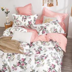 Ralex Pucioasa Lenjerie pat dublu Percale imprimat Bumbac 100%, 4 piese, cearsaf pat 240x260 cm, pilota 200x230 cm, 2 fete perna 50x70 cm, Flori Alb / Mov (300.136-PRC143) Lenjerie de pat