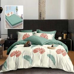 Ralex Pucioasa Lenjerie pat dublu Finet Bumbac 6 piese cu husa saltea 160x200 sau 180x200 cm, pilota 200x230 cm, 2 fete perna 50x70 si 70x70 cm, Alb-Verde, HF (300.257-HF6P314) Lenjerie de pat