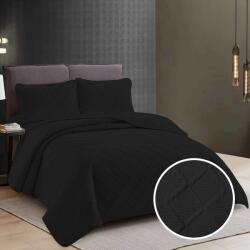 Ralex Pucioasa Cuvertura matlasata pat UNI 230x250 cm cu 2 fete perne 50x70 cm, model romb, Negru Pucioasa (300.291-negru)