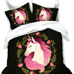 Ralex Pucioasa Lenjerie de pat dublu bumbac Finet 3D 6 piese 220 x 240 cm, Unicorn, Roz Negru, FN3D71 (300.251-FN3D71) Lenjerie de pat
