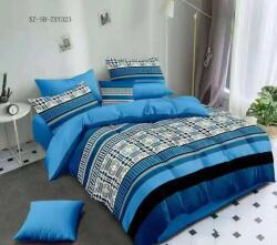 Ralex Pucioasa Lenjerie pat dublu Finet Bumbac 6 piese cu husa saltea 160x200 sau 180x200 cm, pilota 200x230 cm, 2 fete perna 50x70 si 70x70 cm, Albastru Desc (300.257-104798) Lenjerie de pat