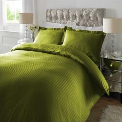 HomePuls Lenjerie de pat dublu king size Damasc Policoton dunga 1 cm, 4 piese, cearsaf pat 230x260 cm, cearsaf pilota 200x230 cm, 2 fete perna 50x70 cm, (300.232-verde-olive) Lenjerie de pat