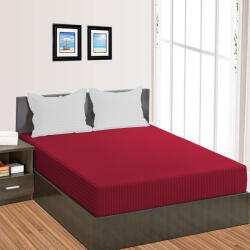 HomePuls Cearsaf de pat cu elastic Damasc Policoton dunga 1 cm, 130x250 cm pentru saltea 80x200 cm, Rosu Persan (400.08-rosu-persan)