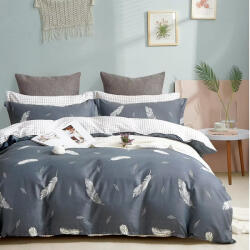 Ralex Pucioasa Lenjerie de pat o persoana Percale imprimat Bumbac 100% 3 piese cearsaf pat 160x240 cm, pilota 150x220 cm, fata perna 50x70 cm, Pene Alb / Gri (300.39-PRC170) Lenjerie de pat