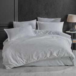 HomePuls Lenjerie pat dublu Damasc Bumbac 100% tip Hotel, dunga 1 cm, 4 piese, cearșaf pat 220x240 cm, pilotă 160x220 cm, 2 fețe perne 50x70 cm, Gri (400.202-gri) Lenjerie de pat
