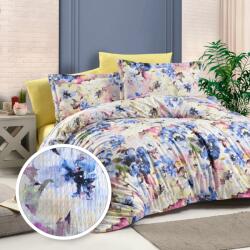 Ralex Pucioasa Lenjerie pat dublu Creponata 100% Bumbac, cearsaf pat 200x230 cm, pilota 180x215 cm, 2 fete perna 50x70 cm, Crem Albastru, CREP44 (308-96944) Lenjerie de pat