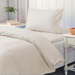 HomePuls Lenjerie cu elastic la cearsaf pat Damasc Policoton dunga 1 cm, pentru saltea 80x200 cm, cearsaf pilota 140x220 cm, fata perna 50x70 cm Bej Cap (400.80-bej-cappuccino) Lenjerie de pat