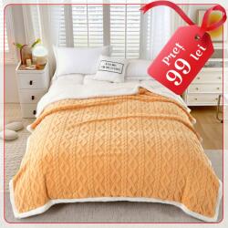 Ralex Pucioasa Patura cu blanita model tip Tricot, pentru pat dublu 200 x 230 cm, Galben Mustar Pucioasa (PTBL-galben-mustar) Patura