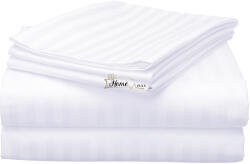 HomePuls Cearsaf de pat o persoana Damasc Policoton dunga 1 cm, 160 x 230 cm, Alb (CPF.132-alb)