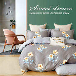 Ralex Pucioasa Lenjerie de pat o persoana Percale imprimat Bumbac 100% 3 piese cearsaf pat 160x240 cm, pilota 150x220 cm, fata perna 50x70 cm, Flori Gri (300.39-PRC53) Lenjerie de pat