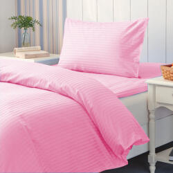 HomePuls Lenjerie cu elastic la cearsaf pat Damasc Policoton dunga 1 cm, pentru saltea 90 sau 100x200 cm, cearsaf pilota 140x220 cm, fata perna 50x70 cm (200.08-roz-bonbon) Lenjerie de pat