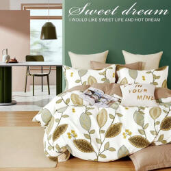 Ralex Pucioasa Lenjerie de pat dublu Percale imprimat Bumbac 100% 4 piese cearsaf pat 240x260 cm, pilota 200x230 cm, 2 fete perne 50x70 cm, Frunze Verde / Mar (300.136-PRC30) Lenjerie de pat