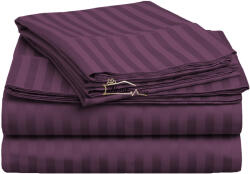HomePuls Cearsaf de pat 2 persoane king size Damasc Bumbac 100% tip Hotel cu dunga 1 cm, 240x260 cm, Mov (CPF.146-mov)