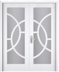 Novo Doors Usa Dubla de Interior din MDF Novo Doors ND220, Geam Sablat, Cadru din Lemn Masiv, KIT COMPLET, Toc , Manere si balamale incluse (Culoare: Gri, Dimensiune: 120 cm, Maner: Patrat argintiu crom, Toc: Re