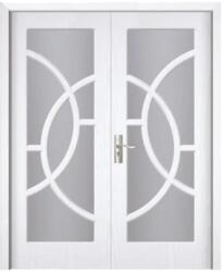 Novo Doors Usa Dubla de Interior din MDF Novo Doors ND220, Geam Sablat, Cadru din Lemn Masiv, KIT COMPLET, Toc , Manere si balamale incluse (Culoare: Crem, Dimensiune: 140 cm, , Maner: Patrat negru inchidere mag