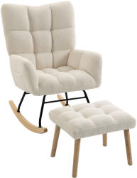 HOMCOM Fotoliu Balansoar din Sherpa cu Taburet, Buzunare Laterale, Șezut Gros, Design Matlasat, Crem | Aosom Romania (83B-844V00CW)