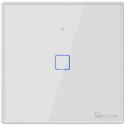 SONOFF intrerupator inteligent simplu cu touch sonoff t2eu1c tx, wi-fi, compatibil amazon alexa si google assistant, sticla, alb (6920075742008)