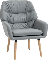 Homcom Fotoliu Modern de Cameră cu Spătar Înalt Dublu Stratificat din Material Textil cu Efect de Piele, Gri