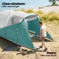 Outsunny Vízhatlan Kempingsátor 2-4 Fő Számára, Különálló Szobával, Alagút Sátor Szállítótáskával, 460x260x190 cm, Zöld